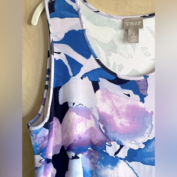CHICO’S Blue Floral Sleeveless Maxi Dress Hi-Low Hem Stretch Sz 2 (L) NWOT - Picture 4 of 10